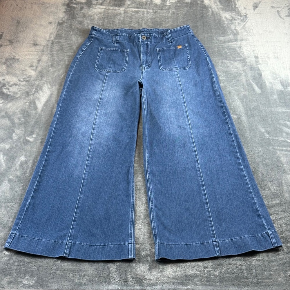 Halara Women Blue Wide Leg Patch Pocket Denim Jeans Pants Size L Regular